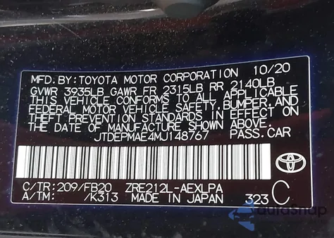 2021 Toyota Corolla Le z USA, uszkodzony, nr VIN JTDEPMAE4MJ148767